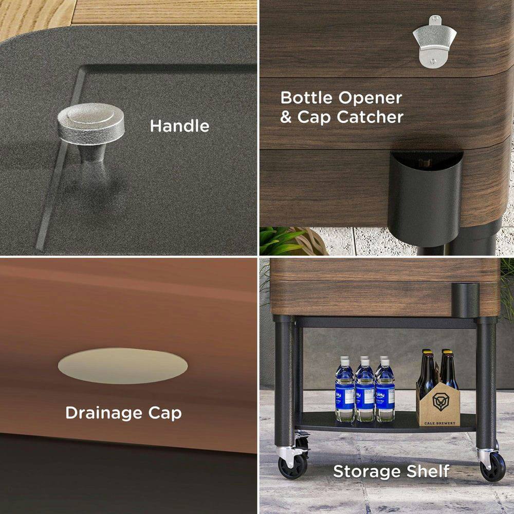 - Handle
- Bottle Opener & Cap Catcher
- Drainage Cap
- Storage Shelf