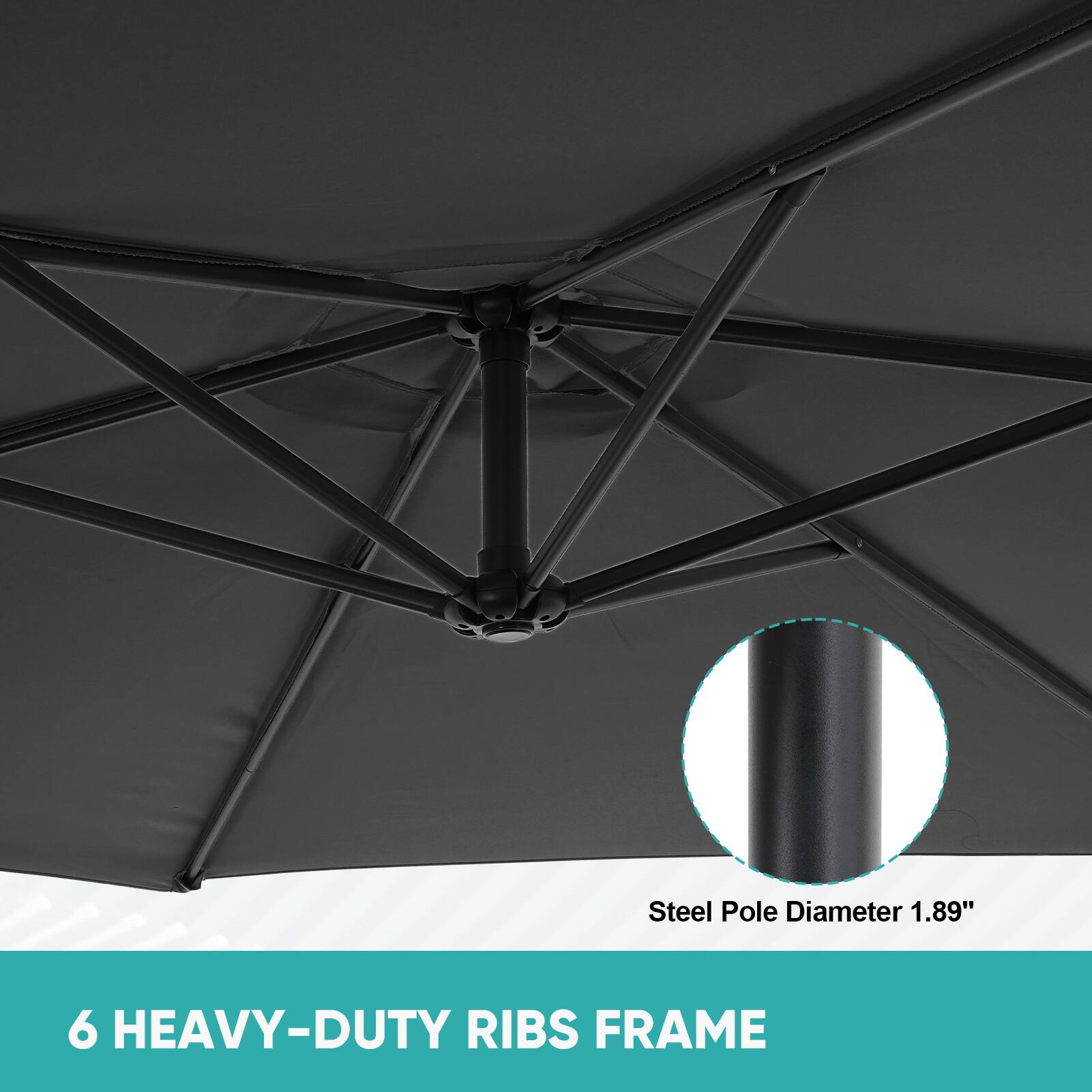 Steel Pole Diameter 1.89"  
6 HEAVY-DUTY RIBS FRAME