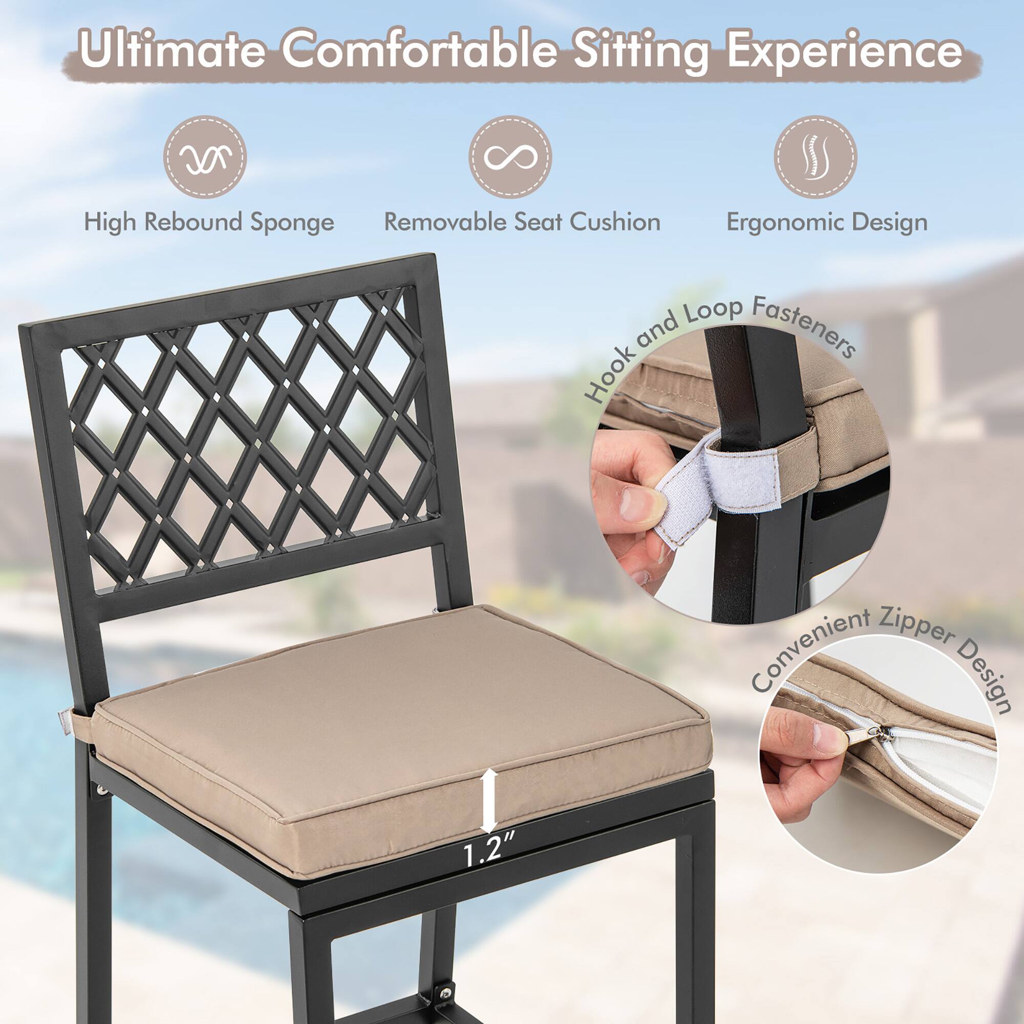 Ultimate Comfortable Sitting Experience: High Rebound Sponge, Removable Seat Cushion, Ergonomic Design, Loop and Fasteners, Hook, Convenient Zipper Design, 1.2"