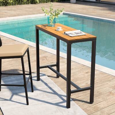 Alt View 4. Crestlive Products - Crestlive Products Rectangle Outdoor Bar Table with Waterproof Top and Sturdy Metal Frame - Brown.