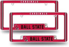 Rico Industries - Ball State NCAA Cardinals (Set of 2) Chrome Metal License Plate Frames with Bold Full Frame Design - Multi