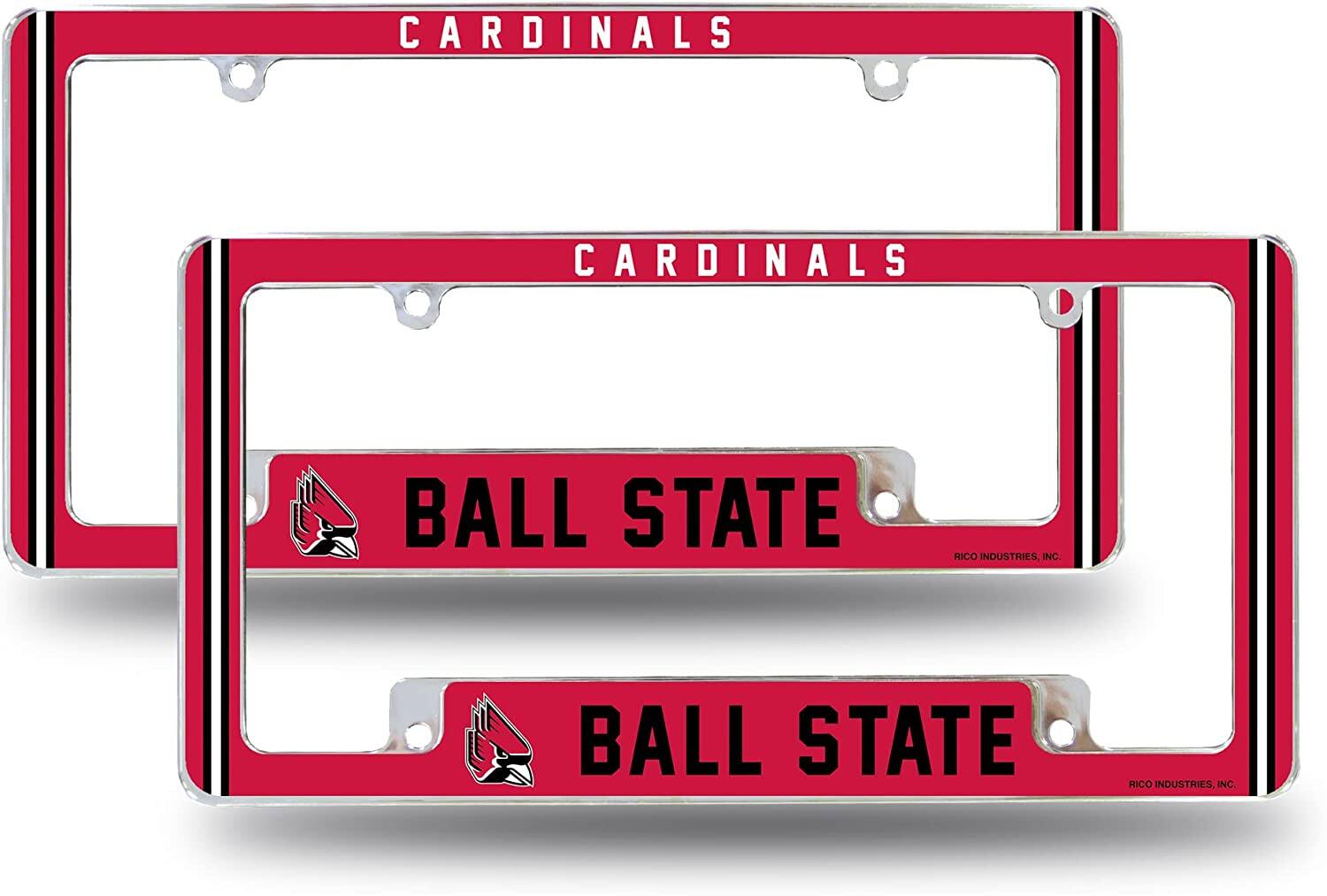Ball State NCAA Cardinals (Set of 2) Chrome Metal License Plate Frames with Bold Full Frame Design