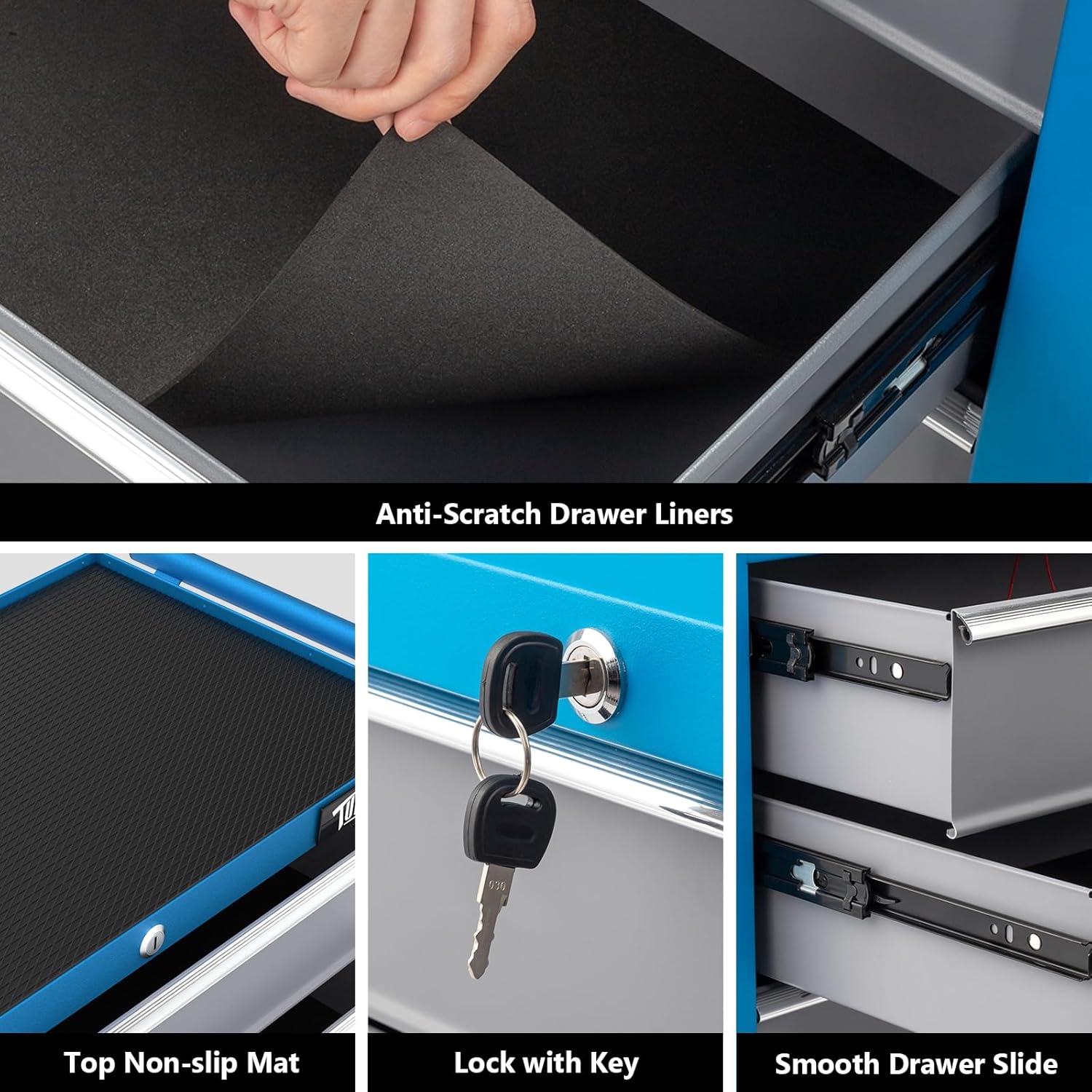 Anti-Scratch Drawer Liners

Top Non-slip Mat

Lock with Key

Smooth Drawer Slide