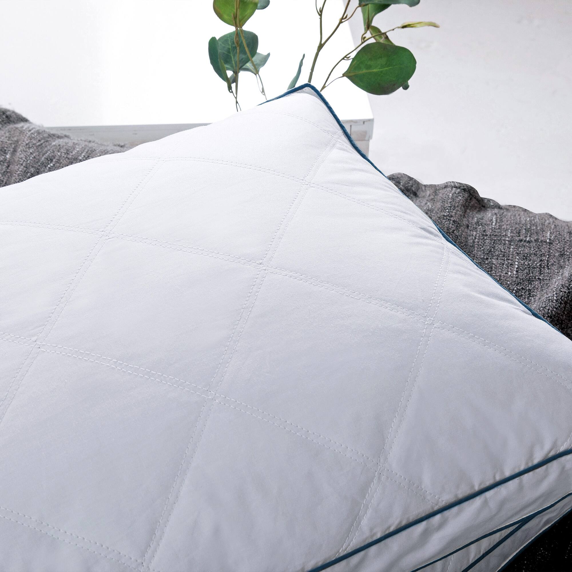Left. Peace Nest - Peace Nest Goose Feather Down Pillow White Quilted Cotton Cover Set of 2 - White.