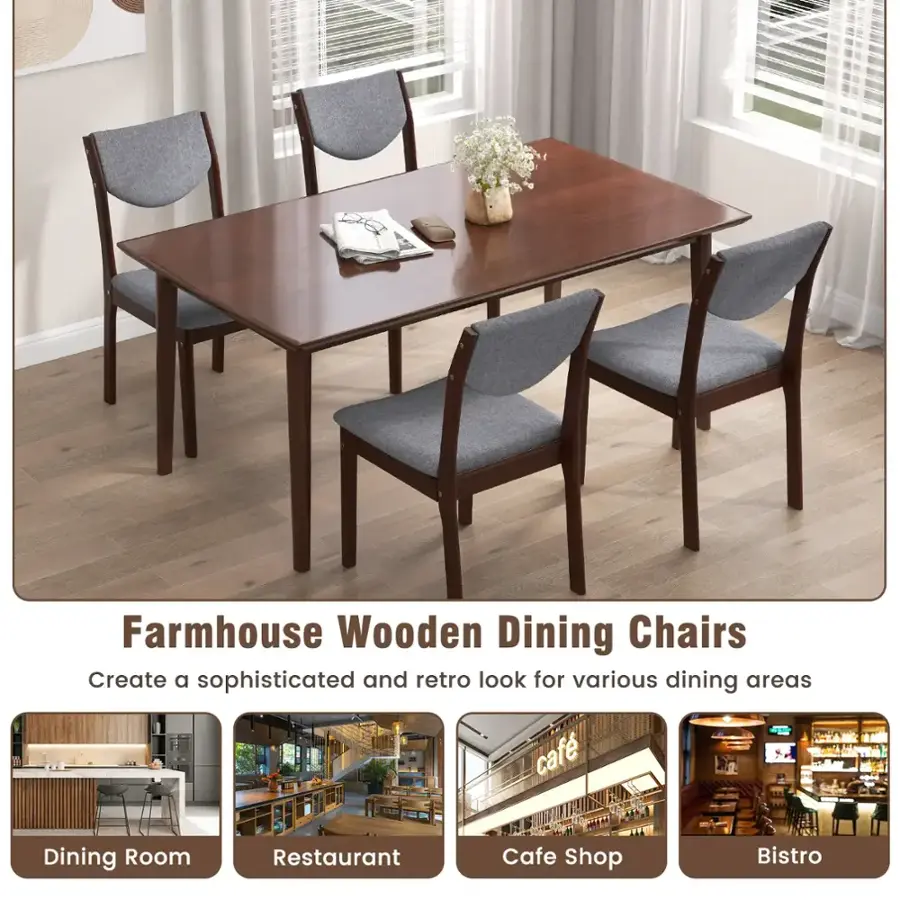 Farmhouse Wooden Dining Chairs Create a sophisticated and retro look for various dining areas, including a dining room, restaurant, cafe, and bistro.