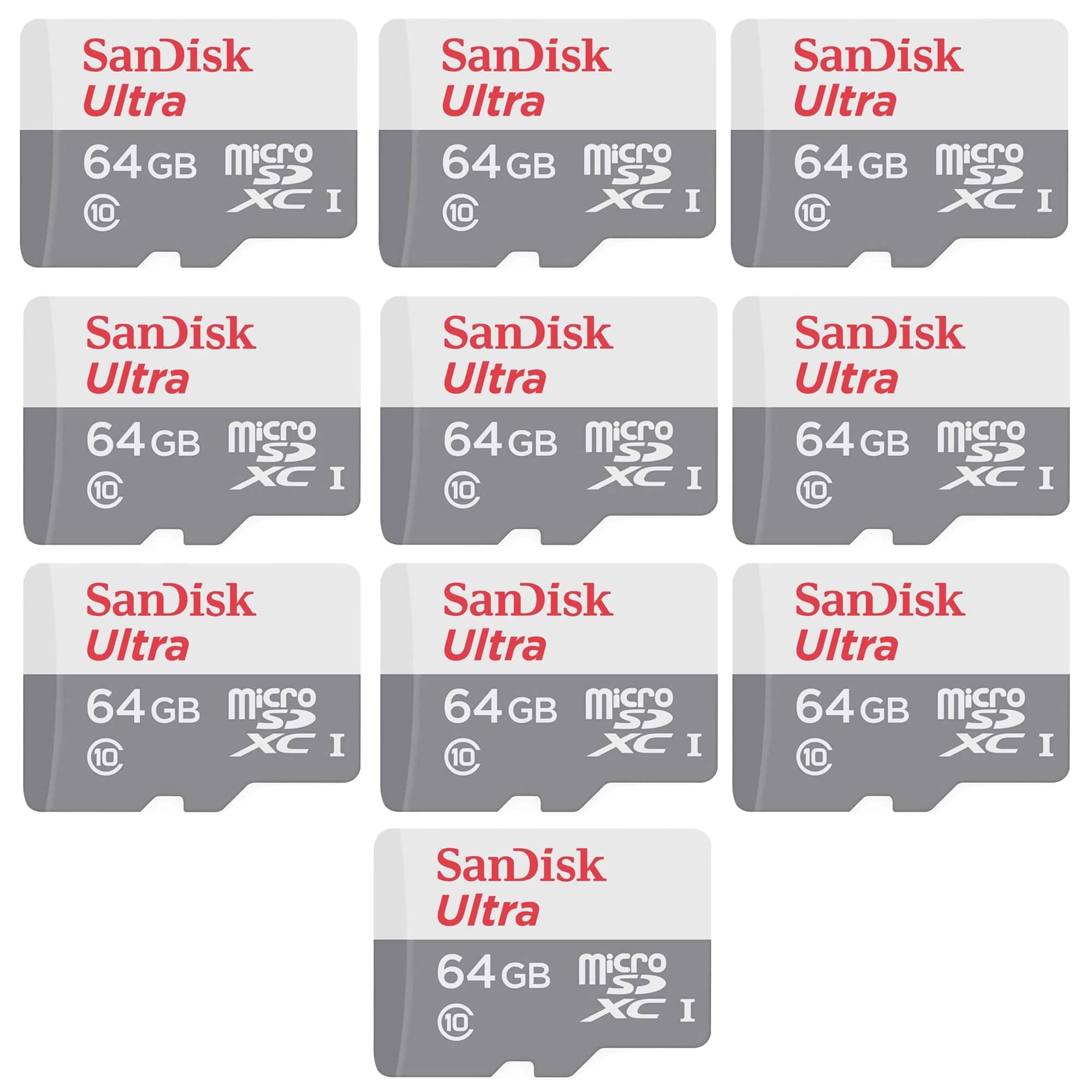 10x SanDisk Ultra 64GB microSDXC Card UHS-1 Upto 100 MB/s Class 10 w/ SD Adapter