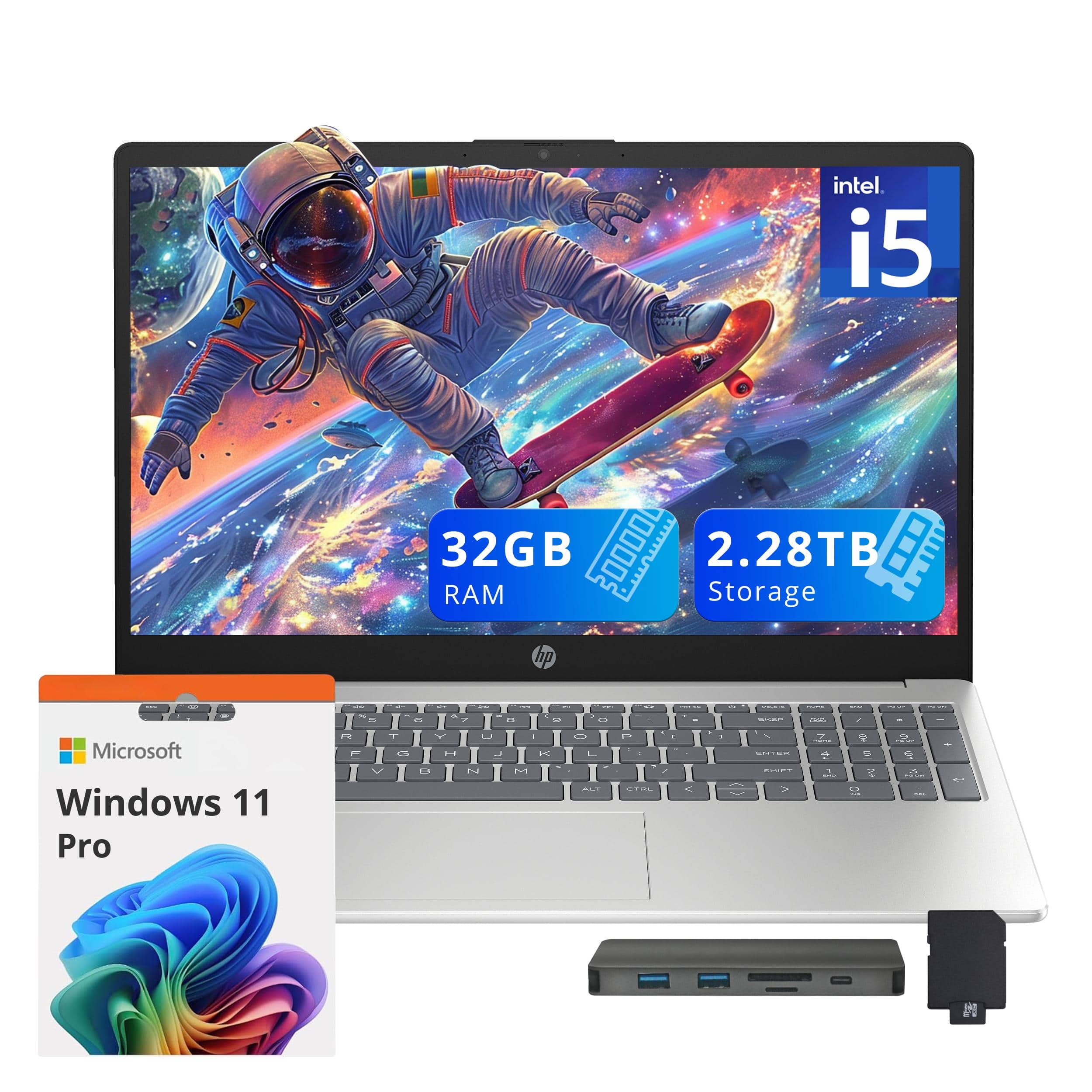 HP - Pavilion 15.6" FHD IPS Anti-Glare Laptop,Intel i5-1235U,32GB RAM,2TB SSD+288GB Docking Station Set,Win 11 Pro - Silver