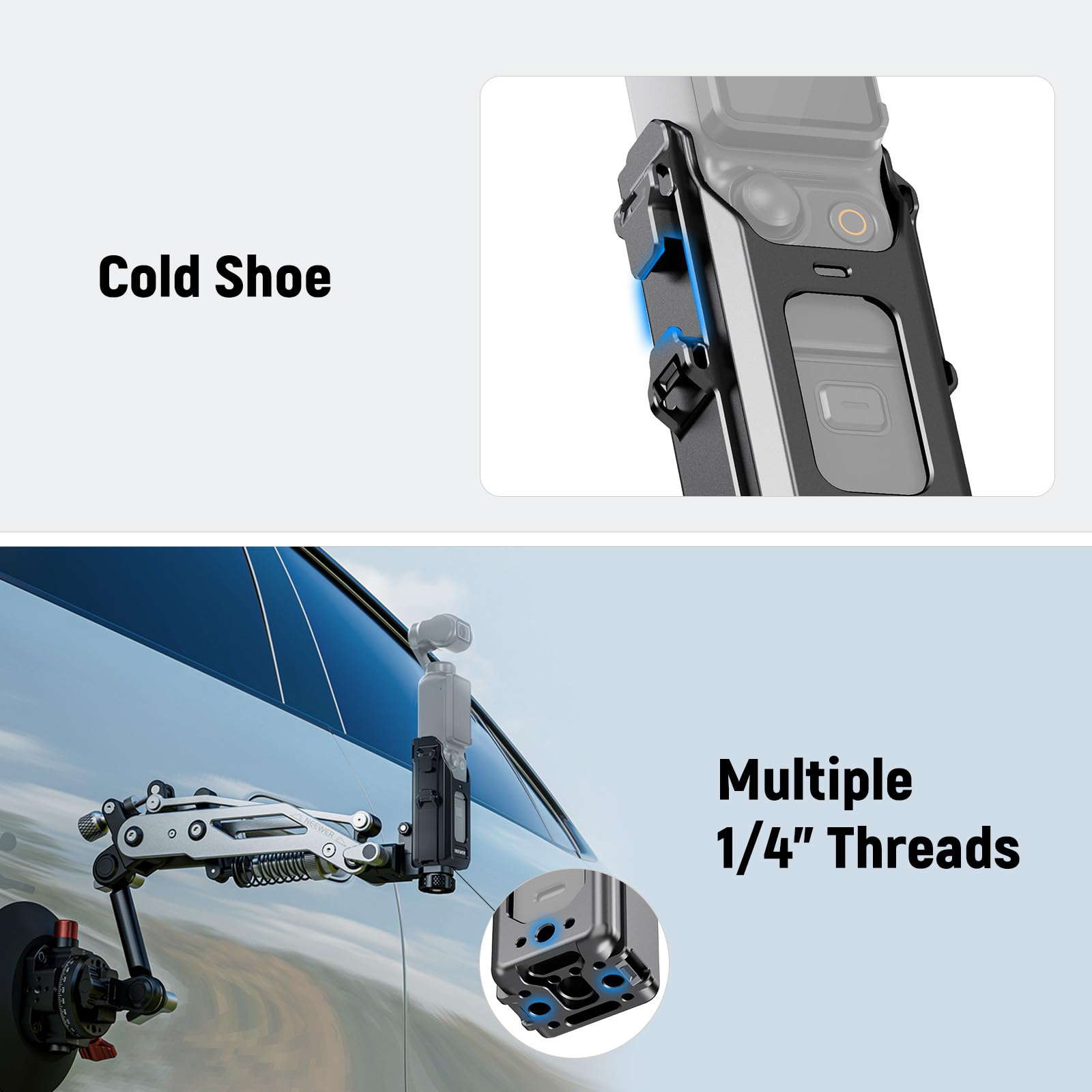 Cold Shoe  
Multiple 1/4" Threads