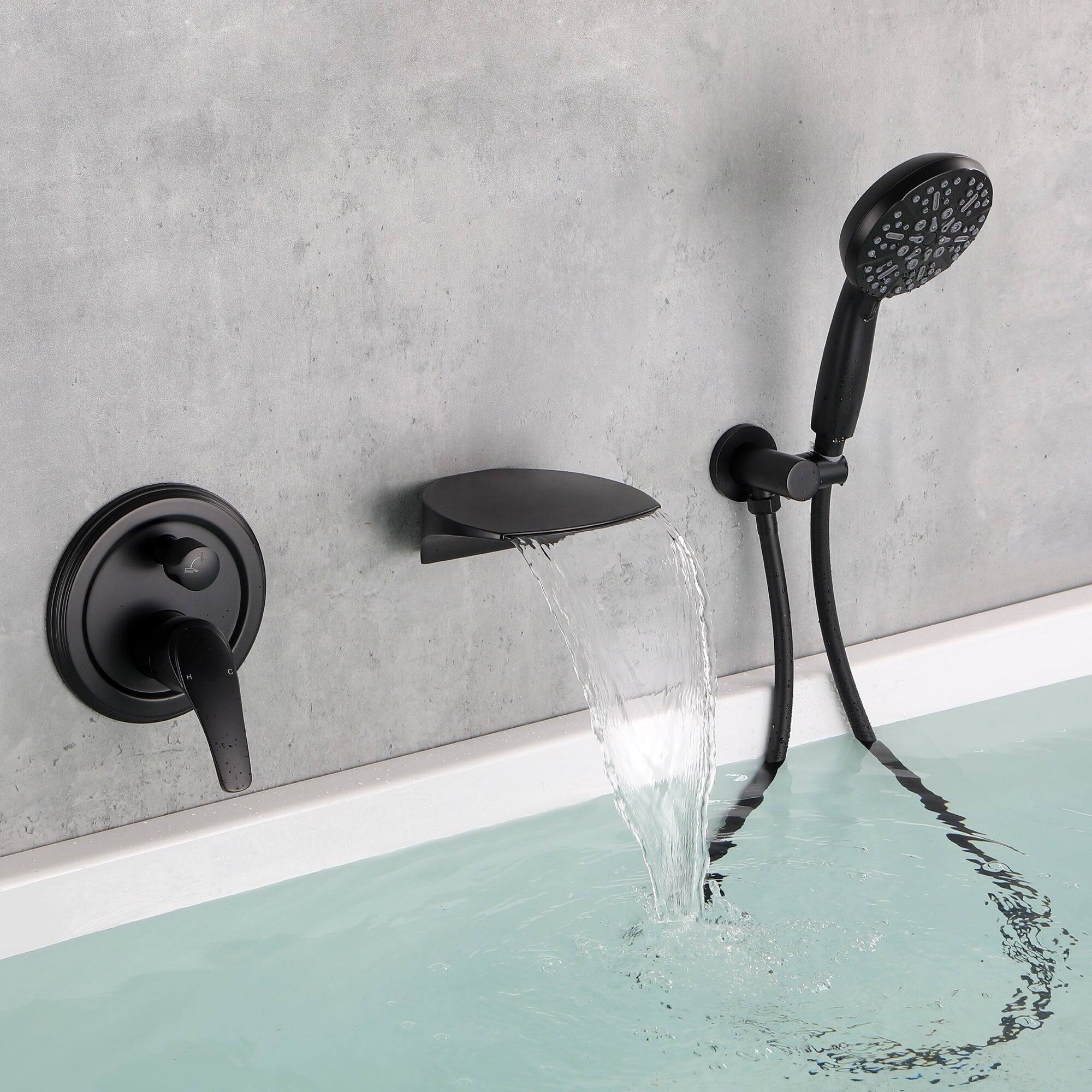 Alt View 9. Boyel Living - Wall Mount Single Handle 7 Spray Tub and Shower Faucet with Handheld Shower in Matte Black Valve Included - Matte Black.