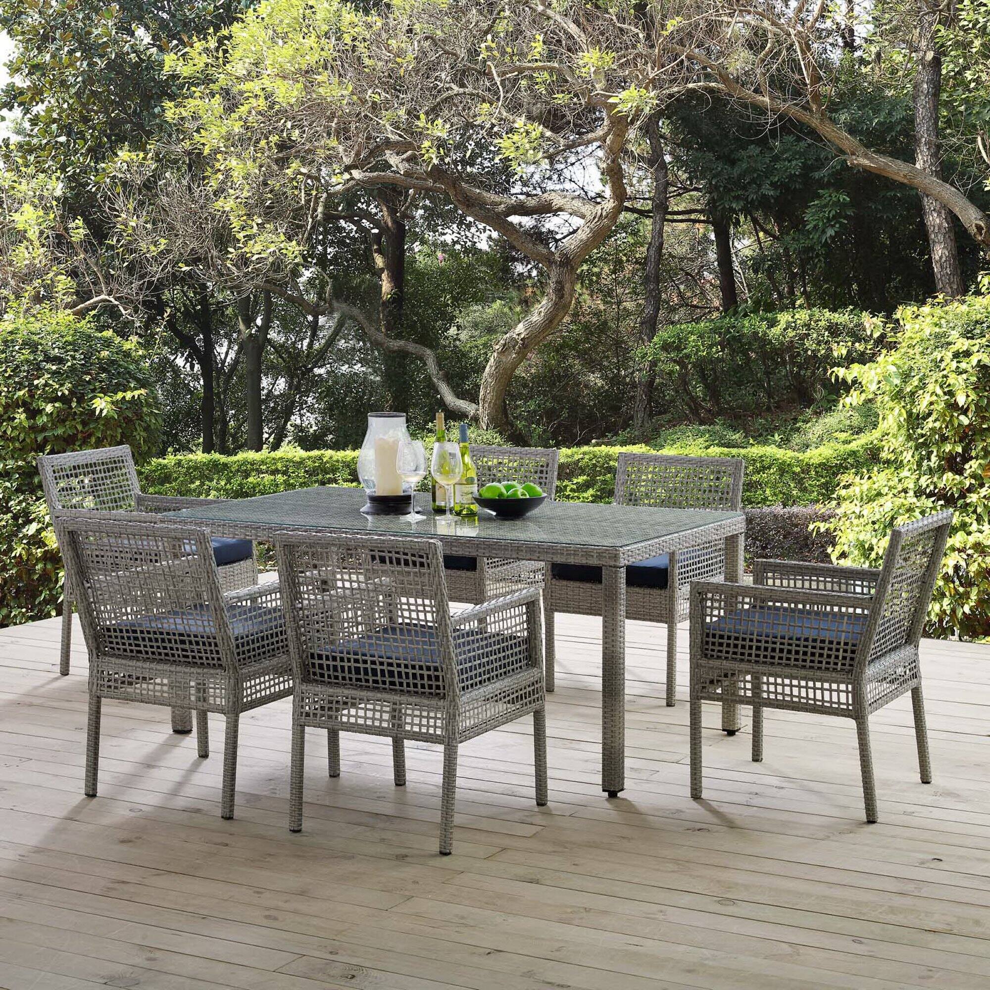 Alt View 4. Modway - Aura 7-Piece Outdoor Wicker Rattan Patio Dining Set - Gray Navy.