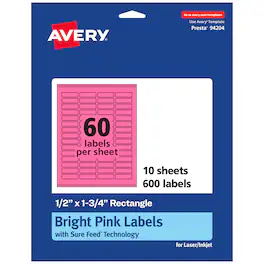Avery - Printable Rectangle Labels, Bright 0.5" x 1.75", 600ct - Pink