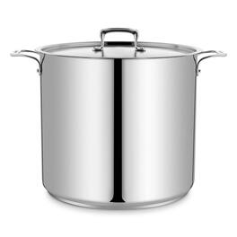 Bakken- Swiss - Stockpot – 24 Quart – Brushed Stainless Steel – Heavy Duty Induction Pot with Lid and Riveted Handles – For Soup, Seafoo - Silver