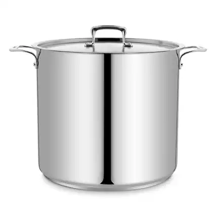 Front. Bakken- Swiss - Stockpot – 24 Quart – Brushed Stainless Steel – Heavy Duty Induction Pot with Lid and Riveted Handles – For Soup, Seafoo - Silver.