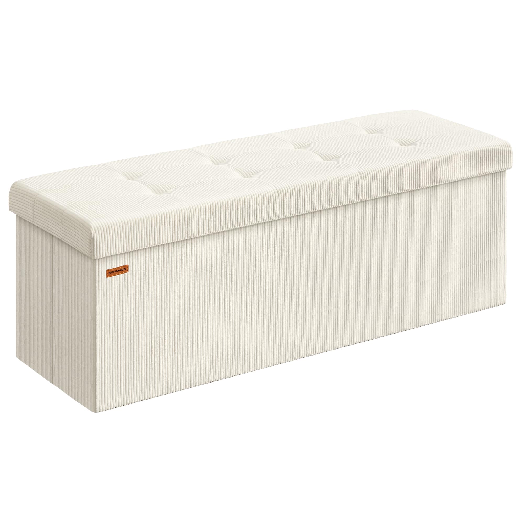 Songmics Home - Storage Ottoman Bench, Foldable Foot Rest, 38 x 110 x 38 cm, End of Bed Bench, Storage Chest, Load 300 kg, Living Room - Milky white