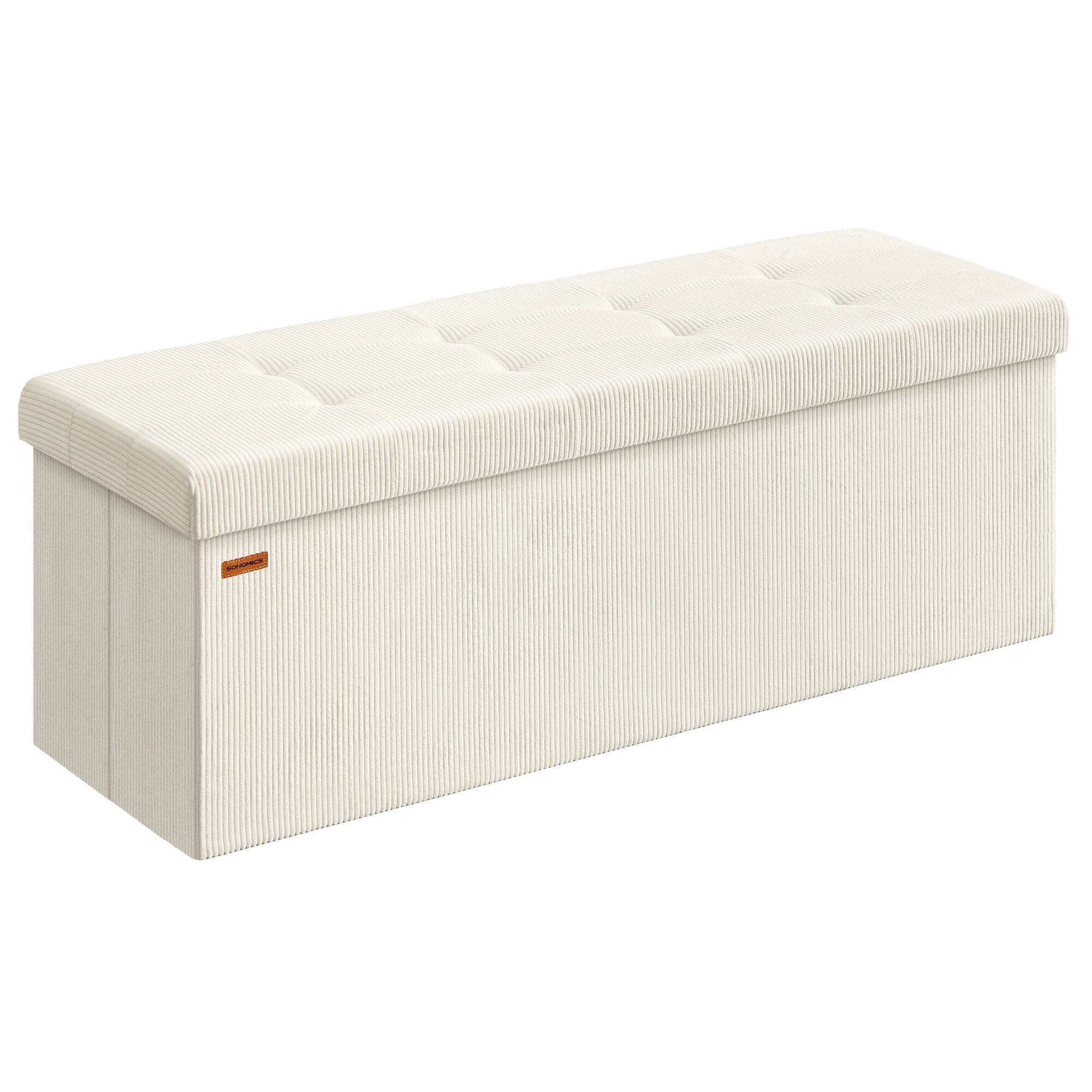 Front. Songmics Home - Storage Ottoman Bench, Foldable Foot Rest, 38 x 110 x 38 cm, End of Bed Bench, Storage Chest, Load 300 kg, Living Room - Milky white.