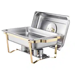 VEVOR - Chafing Dish Buffet Set, 8 Qt 4 Pack, Stainless Steel Chafer with 4 Full Size Pans, Rectangle Catering Warmer Server - Gold