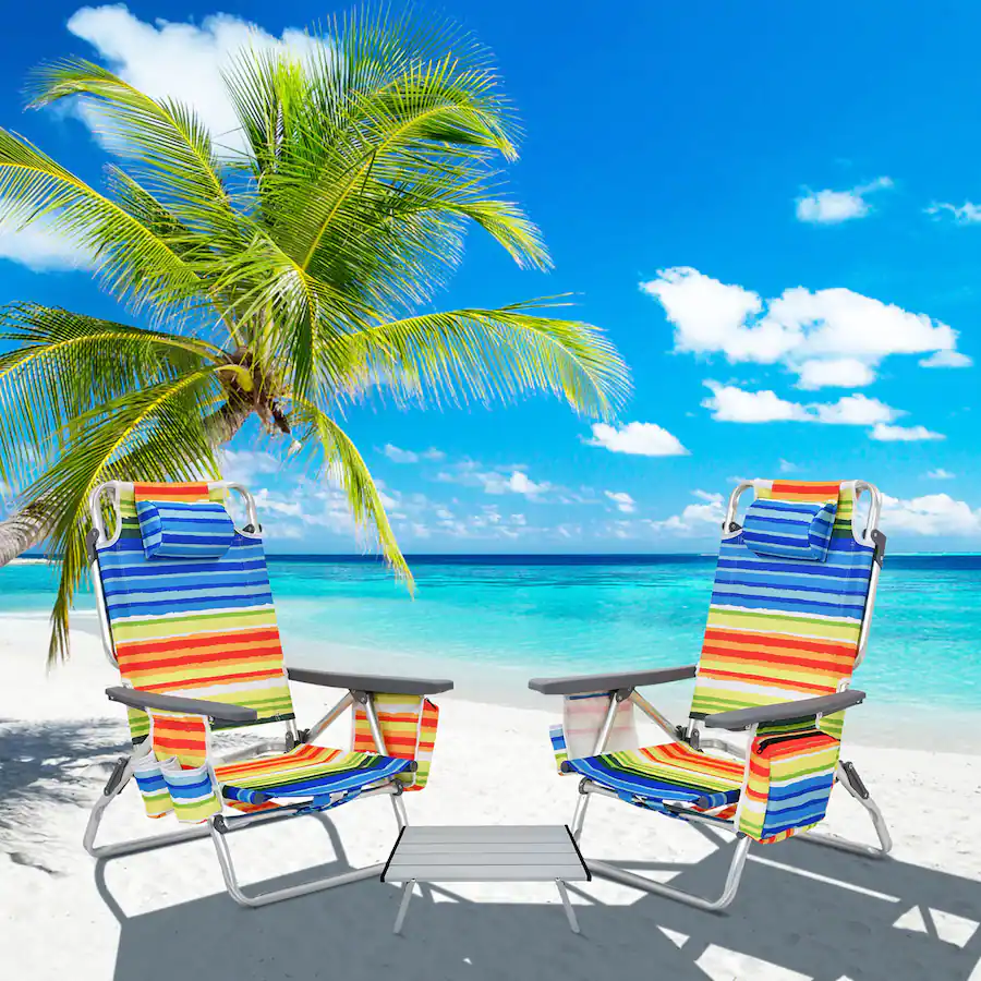 Chair Less Chaiir Costway 2 Pack Folding Backpack Beach Chair Table Set 5 Position ...