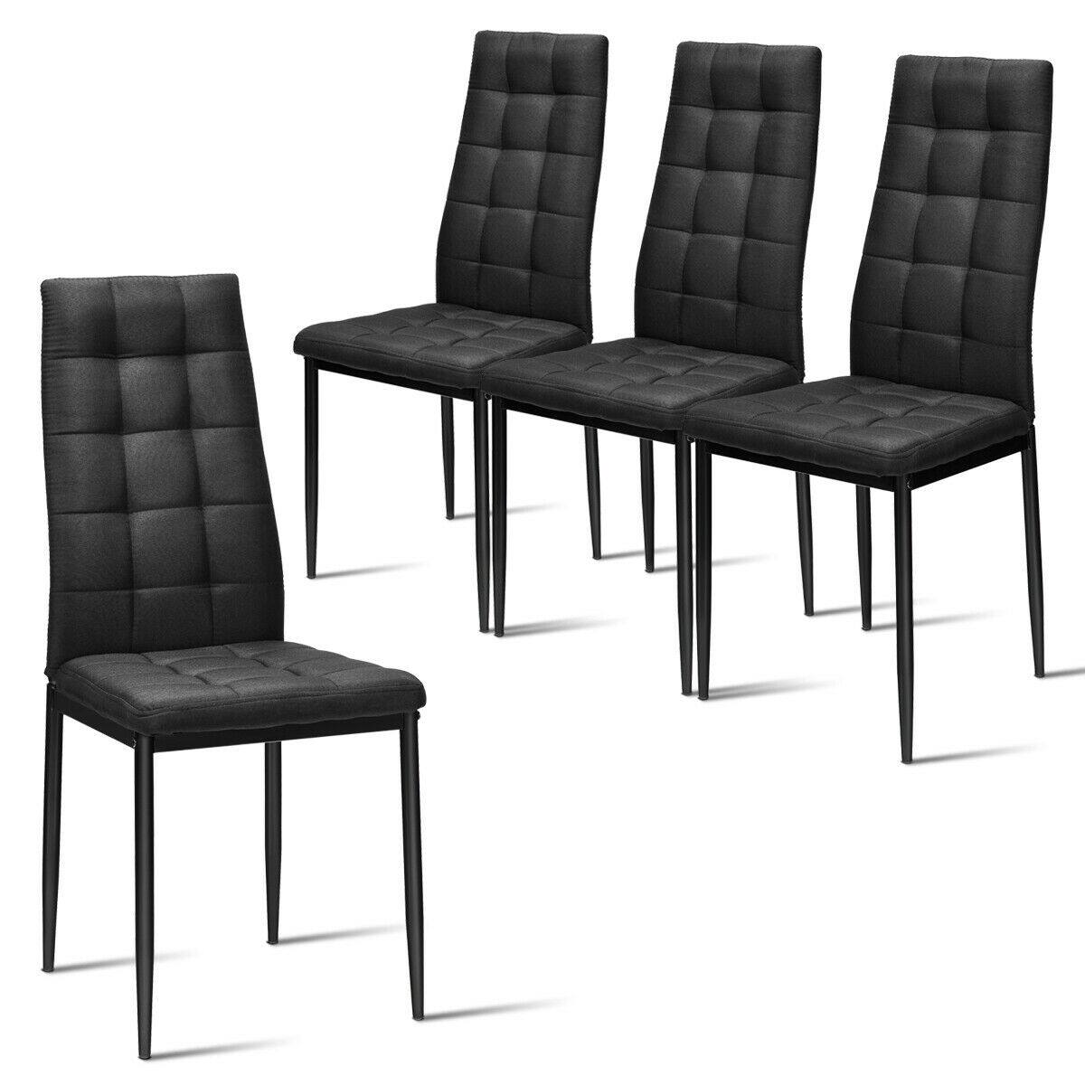 Alt View 7. Gymax - Gymax Set of 4 Kitchen Dining Side Chairs Fabric Cushion with Metal Frame High Back - Black.