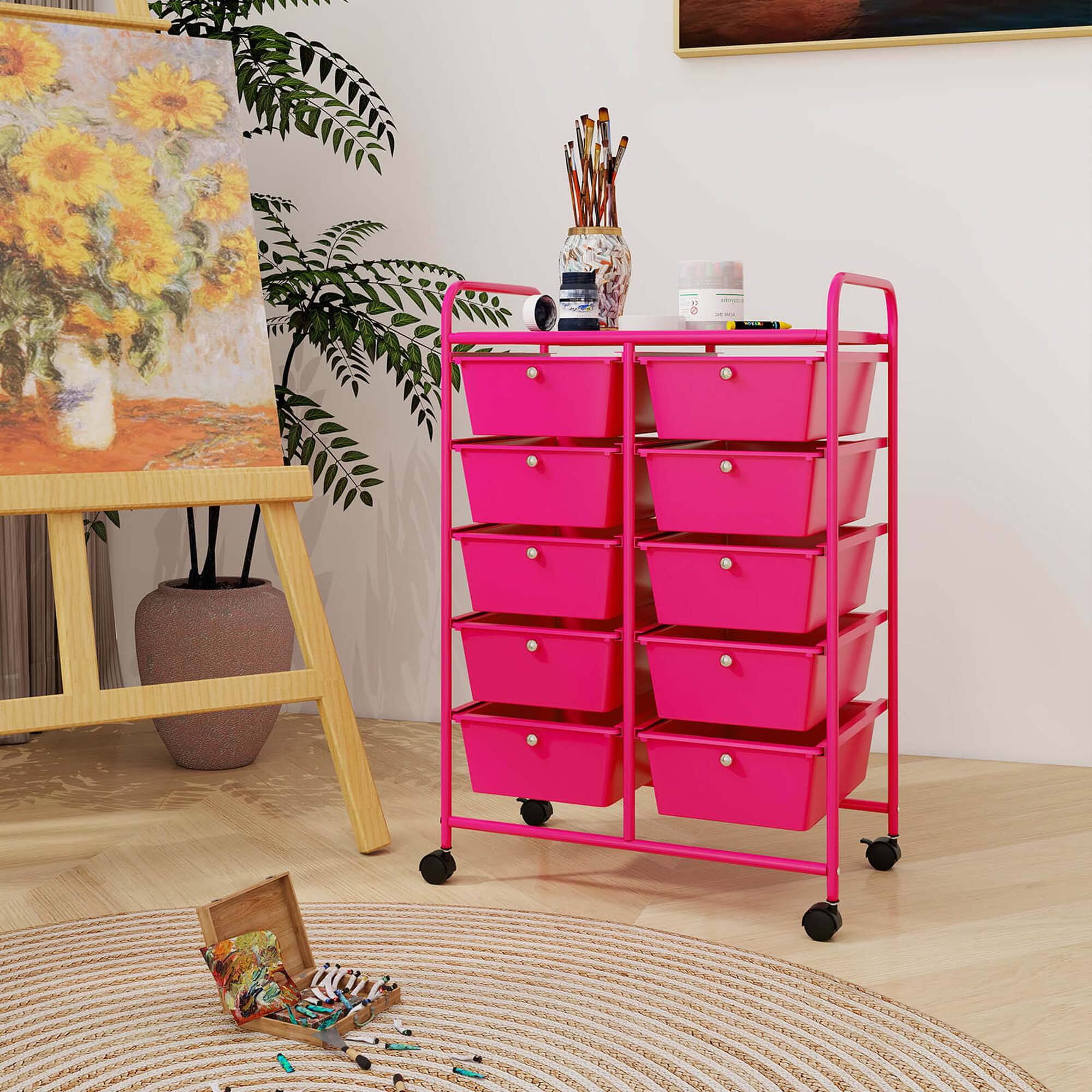 Alt View 1. Costway - Costway 10-Drawer Storage Cart Utility Rolling Trolley Kitchen Organizer - Hot Pink.