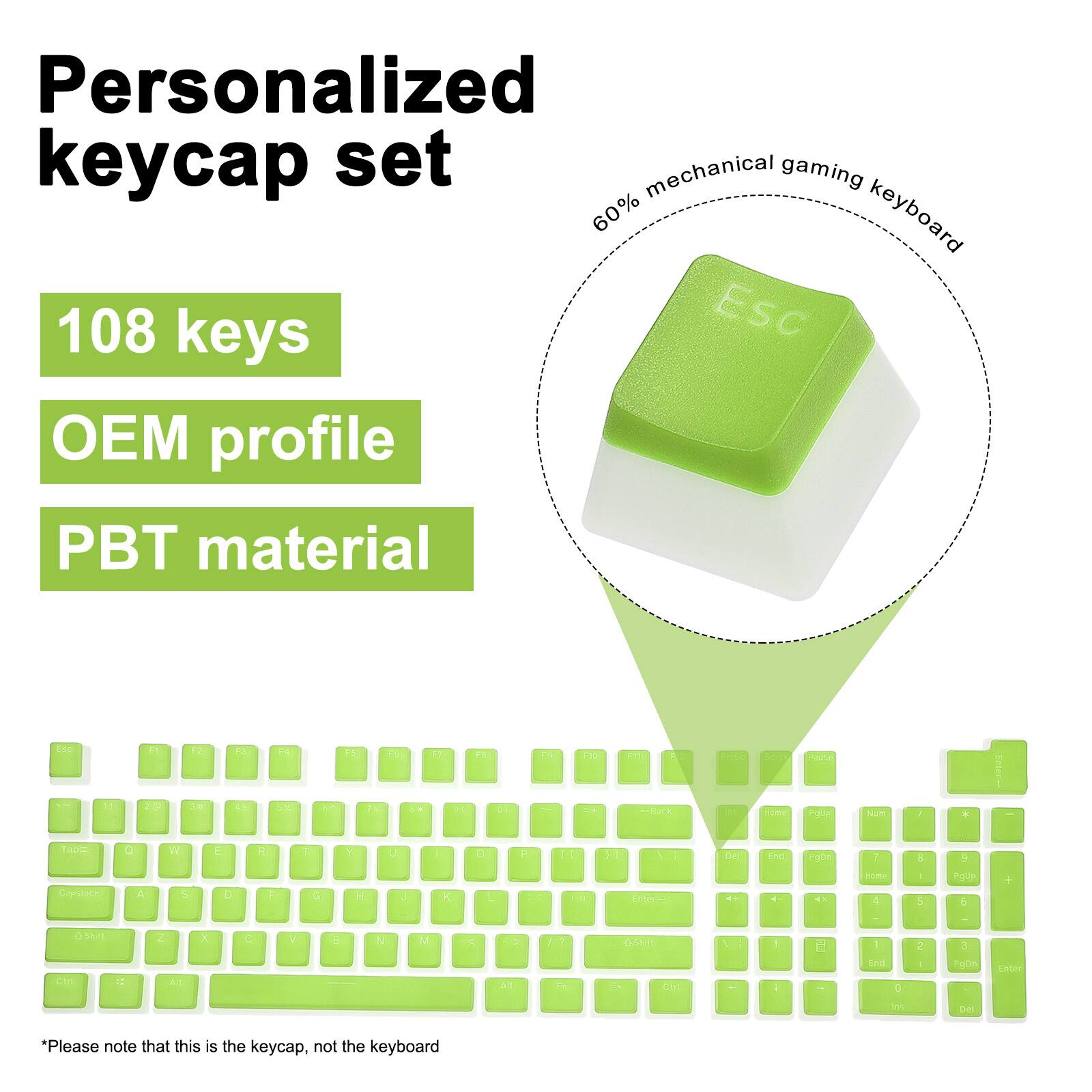 Personalized keycap set mechanical gaming 60% keyboard 108 keys ESC OEM profile PBT material

*Please note that this is the keycap, not the keyboard