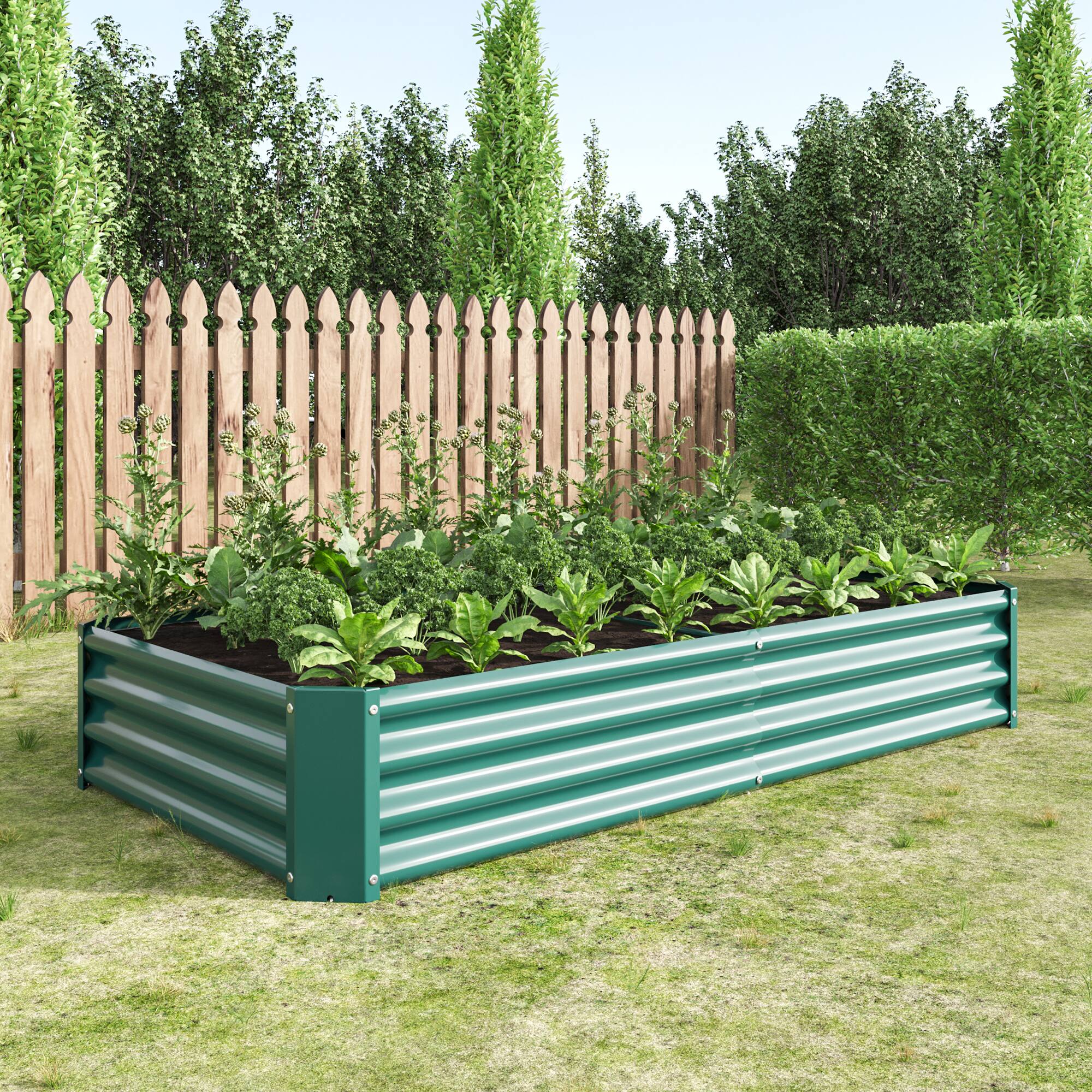 Alt View 1. PAIHOME - Heavy Duty Metal Raised Garden Bed, 6x3x1 FT Rectangle Outdoor Planter Box for Growing Vegetables Flowers Succulents - Green.