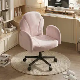 Bestier - Ergonomic Petal-Shaped Office Chair with Flip-Up Arms, Adjustable Backrest with Swivel Wheels Chair for Home Office - Pink Dutch Velvet