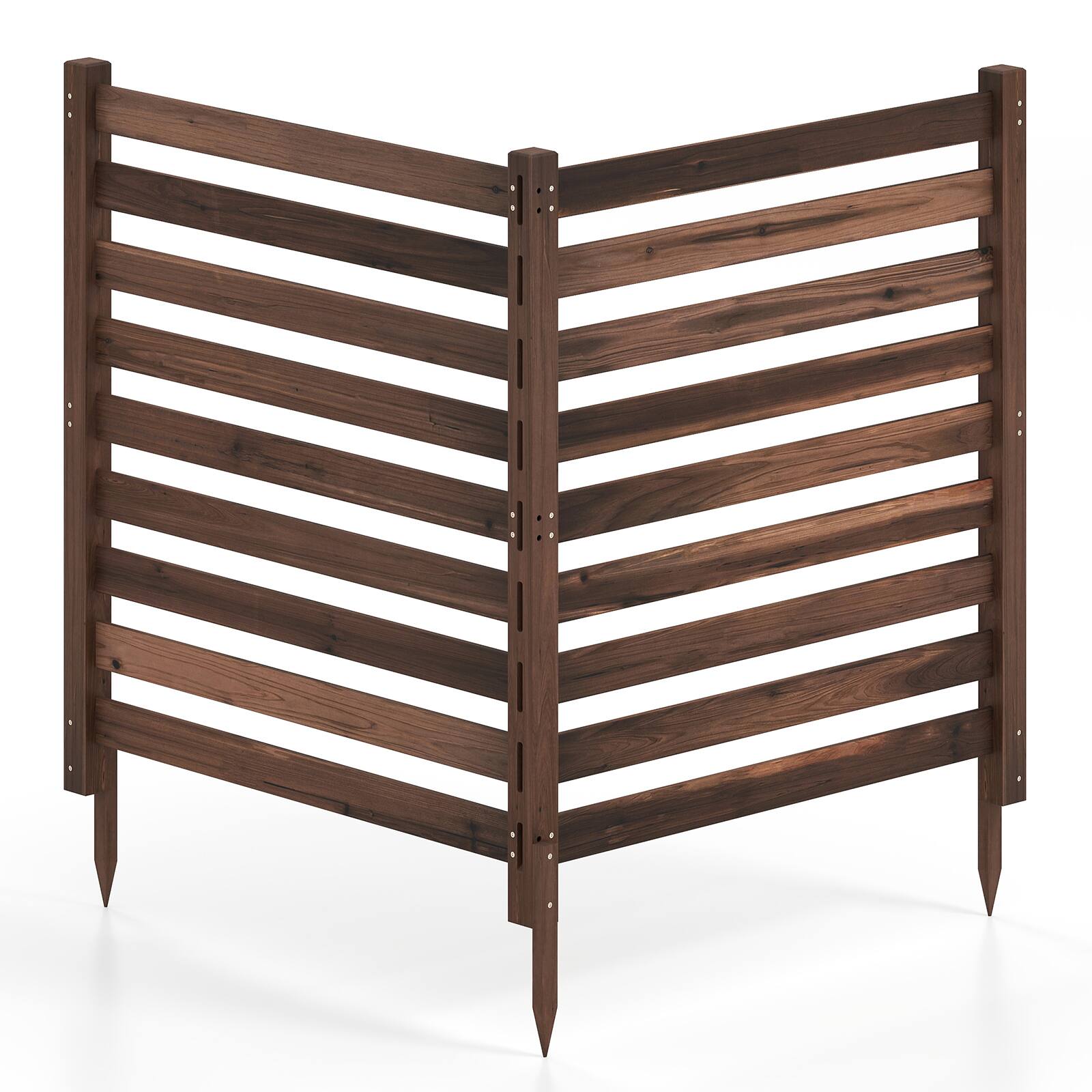 Alt View 9. Costway - Costway 2-Panel Wooden Outdoor Privacy Fence with Ground Stakes, 38.5" x 42" per Panel - Brown.