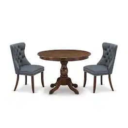 East West Furniture - 3 Piece Kitchen Table Set Includes a Round Dining Room Table and 2 Parson Chairs - Gray