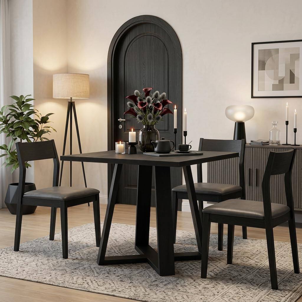 Alt View 8. Tribesigns - LITTLE TREE 31.5" Dining Table, Square Dining Table, Kitchen Table, Black - Black.