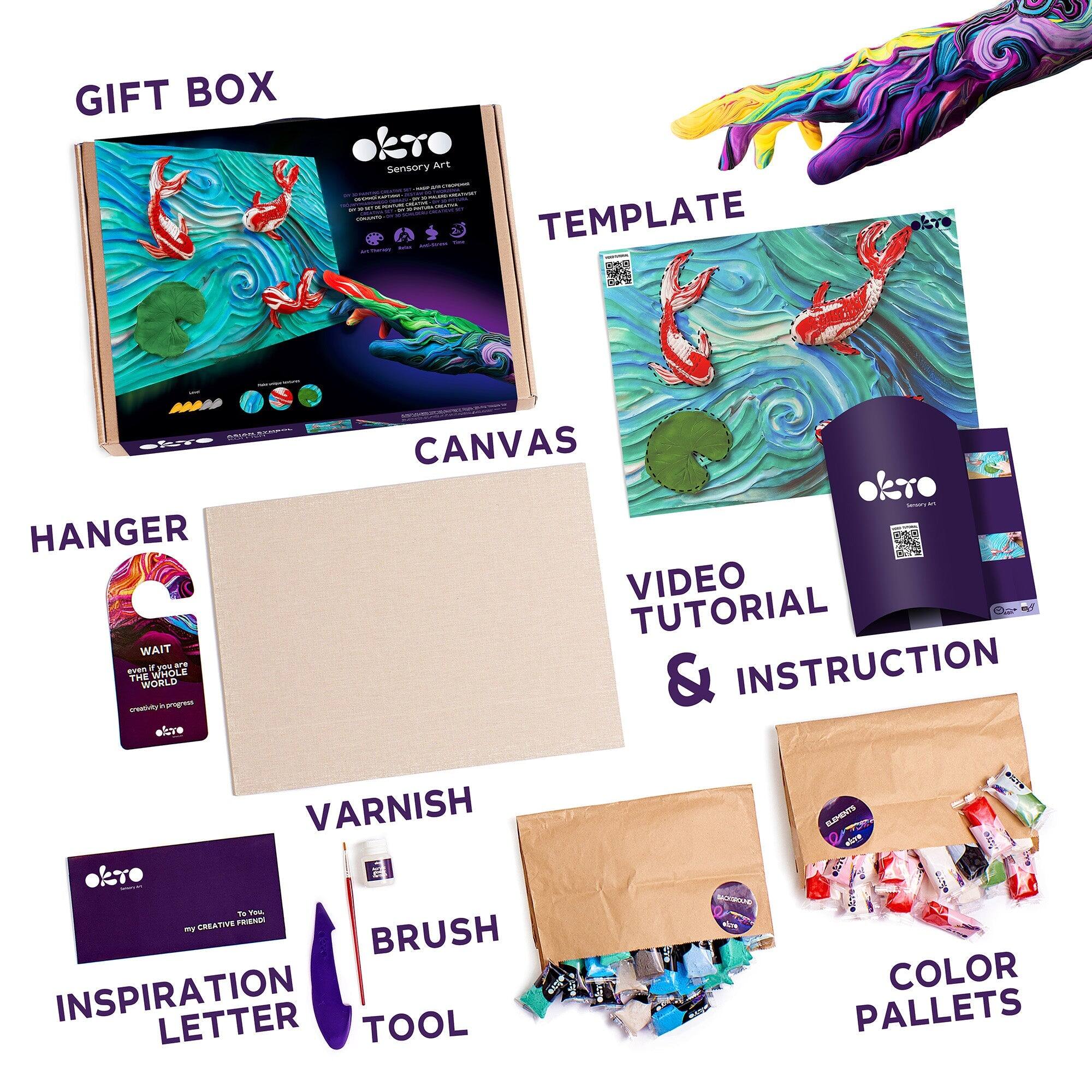 GIFT BOX - TEMPLATE - HANGER - CANVAS - VIDEO TUTORIAL & INSTRUCTION - VARNISH - BRUSH - INSPIRATION LETTER - COLOR PALLETS