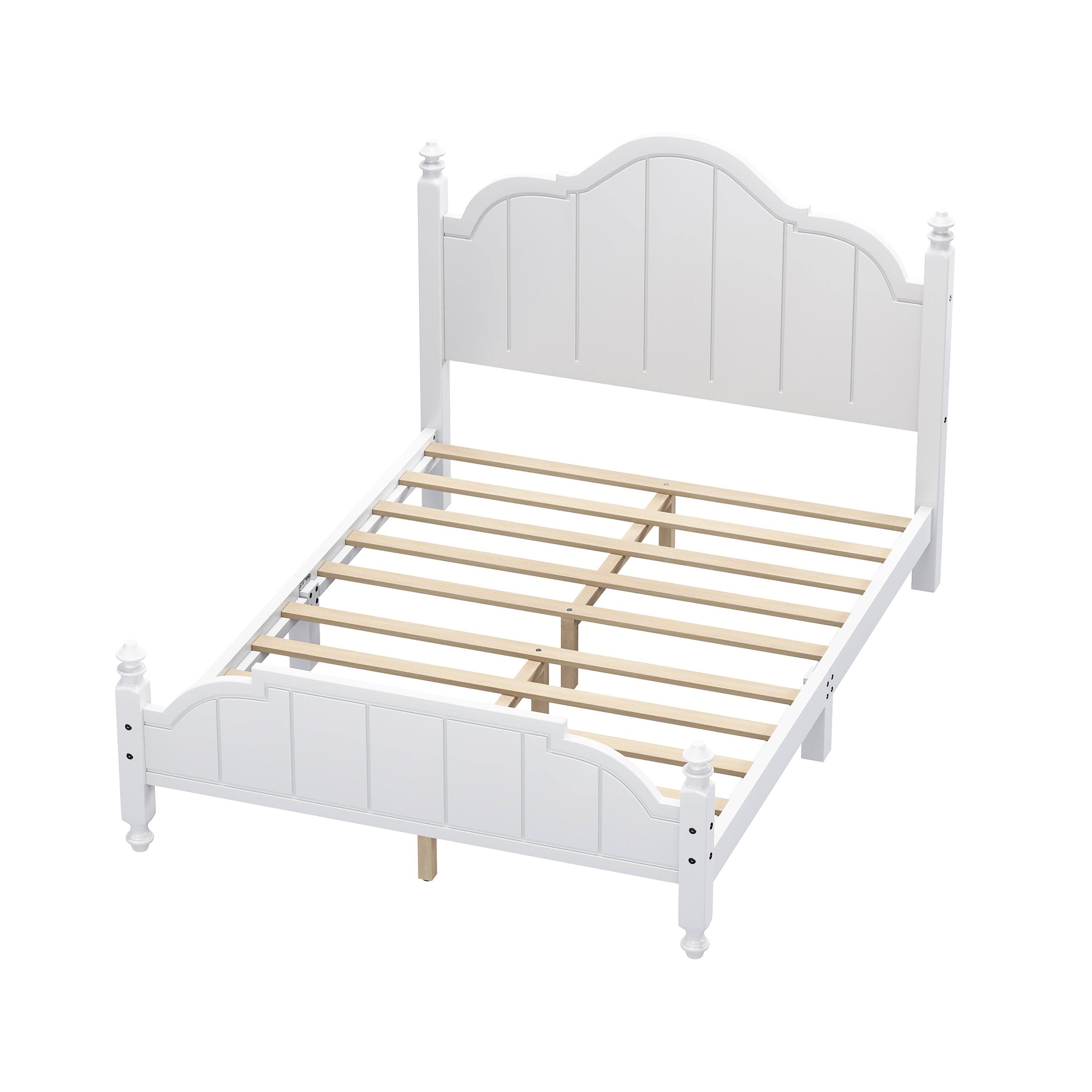 Boyel Living - Full Size Wooden Bed Frame with Headboard Vintage Platform Bed with Slats Support Easy Assembly - White