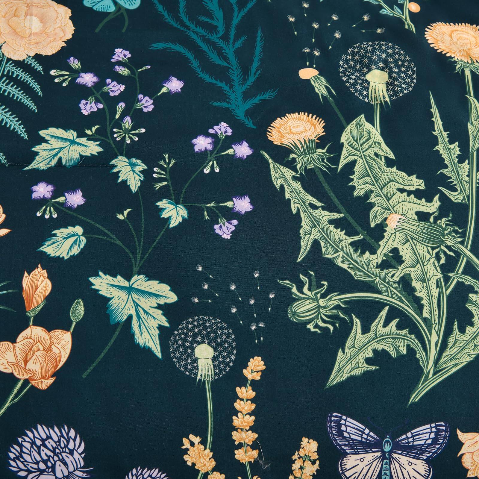 Alt View 2. PO3TICJUNKI3 - 7 Piece Peacock Floral Comforter Set Botanical Flowers Bedding Bed In A Bag Soft Microfiber Complete With - Peacock Blue-Queen (90"x90").