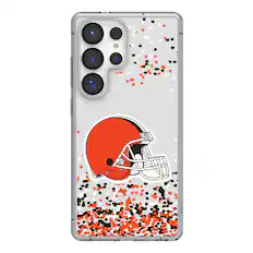 Front. Keyscaper - Cleveland Browns Galaxy Clear Case with Confetti Design - S23 - Multicolor.