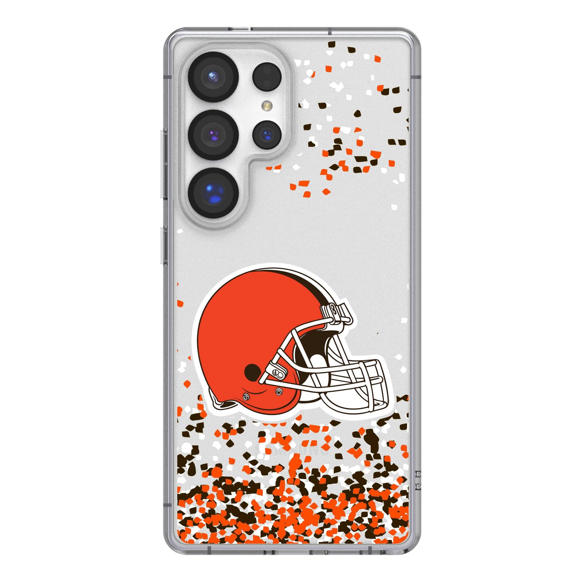 Front. Keyscaper - Cleveland Browns Galaxy Clear Case with Confetti Design - S23 - Multicolor.