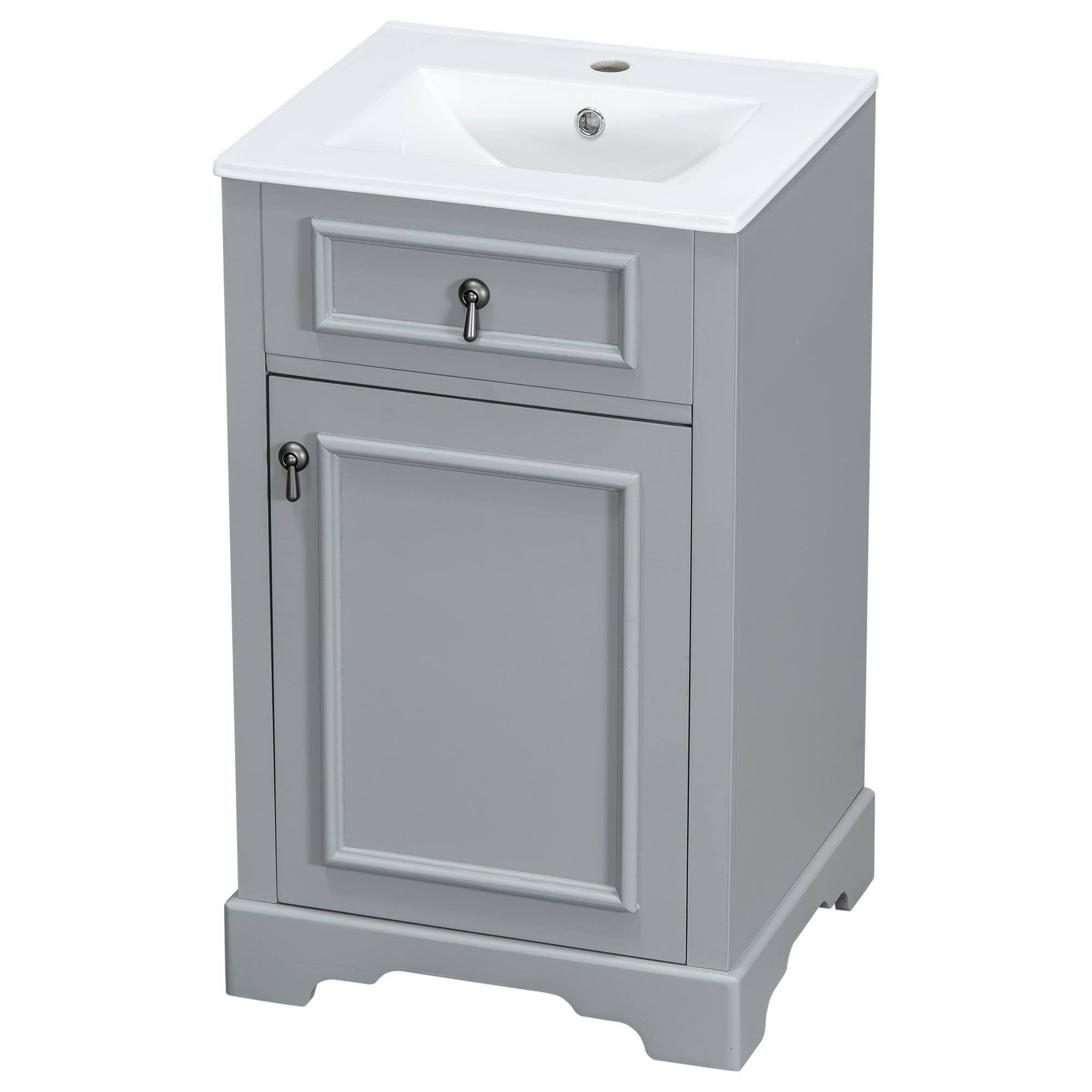 Angle. Boyel Living - 20 Inch Grey Bathroom Vanity with Ceramic Sink Soft Close Door Adjustable U-Shaped Shelf Door Storage Rack - Green.