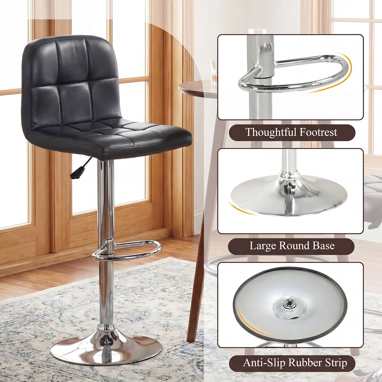 Thoughtful Footrest  
Large Round Base  
Anti-Slip Rubber Strip