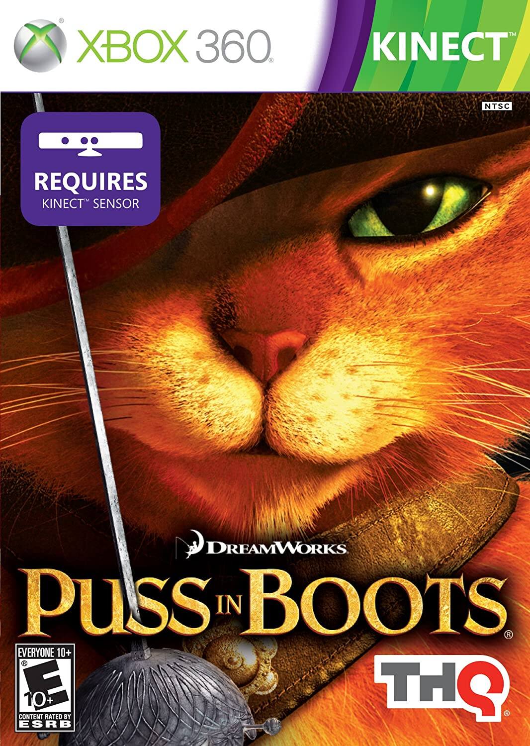 XBOX 360  
KINECT™ NTSC  
REQUIRES KINECT™ SENSOR  

DREAMWORKS  
Puss in Boots  

EVERYONE 10+  
CONTENT RATED BY ESRB  

THQ