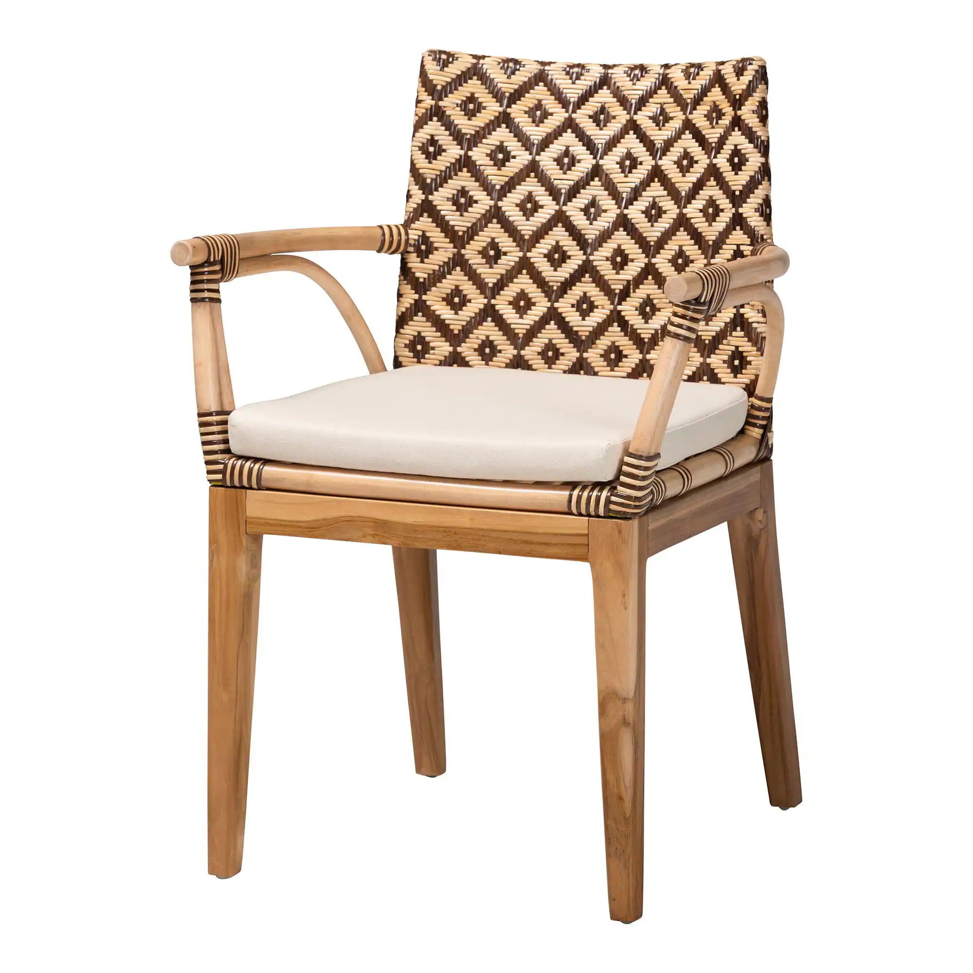 Front. bali & pari - bali & pari Storsel Natural Rattan and Teak Wood Dining Chair, Two-Tone Brown - Brown/Natural Brown.