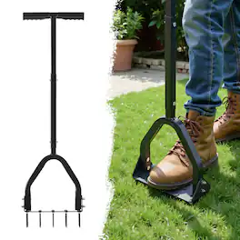 VEVOR - Lawn Aerator,9.2 in Manual Core Aerator Tool with 15 Iron Spikes,Long Handle & Wide Plate,Heavy Duty Grass Aeration Tool - Black