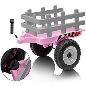 Left. GARVEE - 12V Kids Ride On Tractor with Trailer & Remote Control,25W - Light Pink.