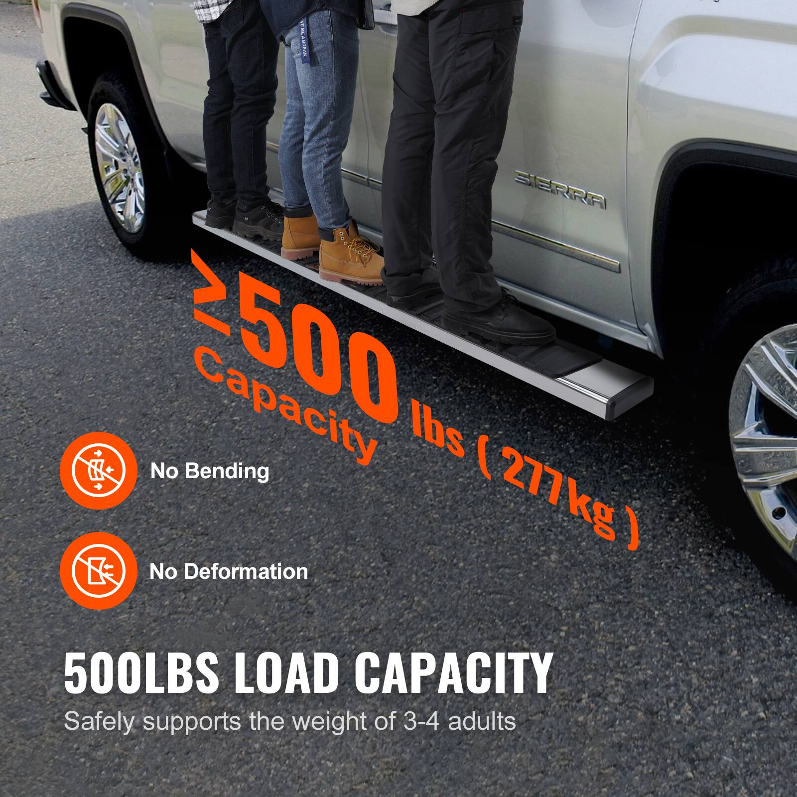 PETES SERRA 2500  
Capacity: 500 lbs (277 kg)  
No Bending  
No Deformation  
500LBS LOAD CAPACITY  
Safely supports the weight of 3-4 adults