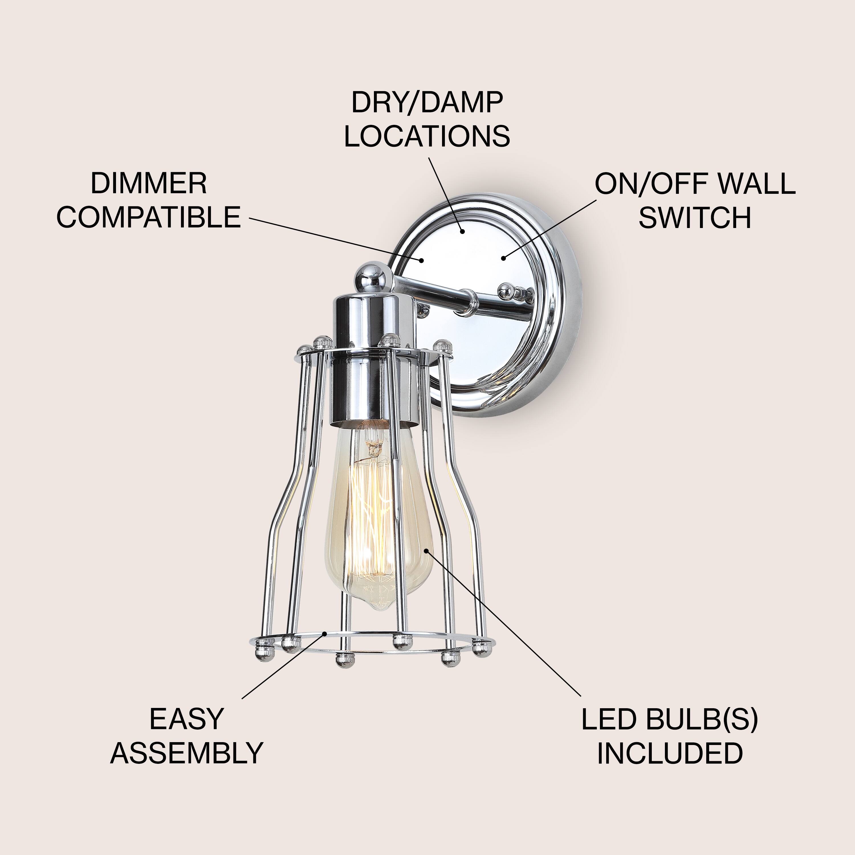 DRY/DAMP LOCATIONS  
DIMMER COMPATIBLE  
ON/OFF WALL SWITCH  
EASY ASSEMBLY  
LED BULB(S) INCLUDED