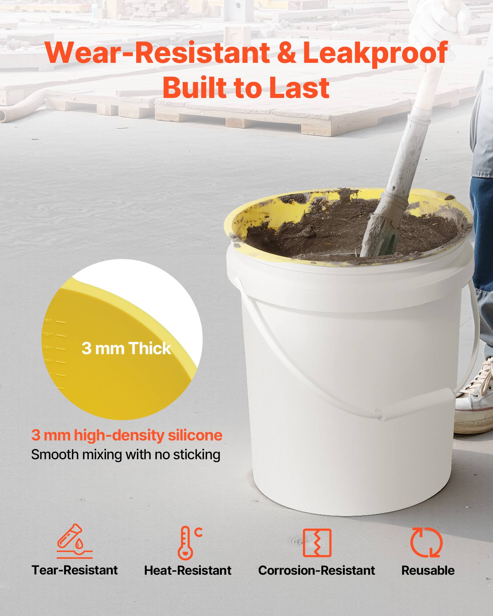 Wear-Resistant & Leakproof  
Built to Last  

3 mm Thick  
3 mm high-density silicone  
Smooth mixing with no sticking  

Tear-Resistant  
Heat-Resistant  
Corrosion-Resistant  
Reusable