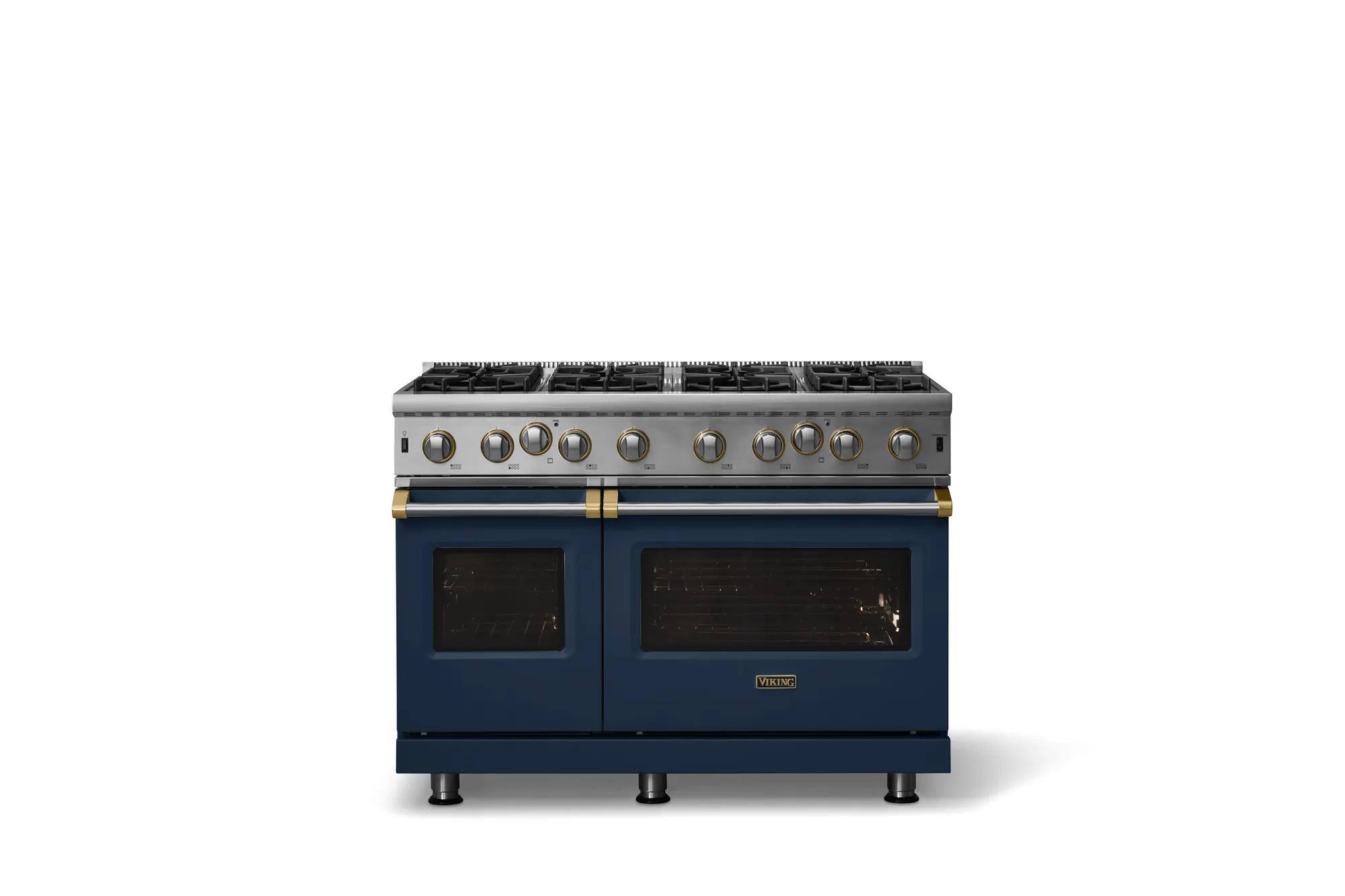 Alt View 2. Viking - Pro 5 Series 6.1 Cu. Ft. Freestanding Open 8 Burner LP Gas Convection Range - Slate Blue w. Brushed Brass - Slate Blue.