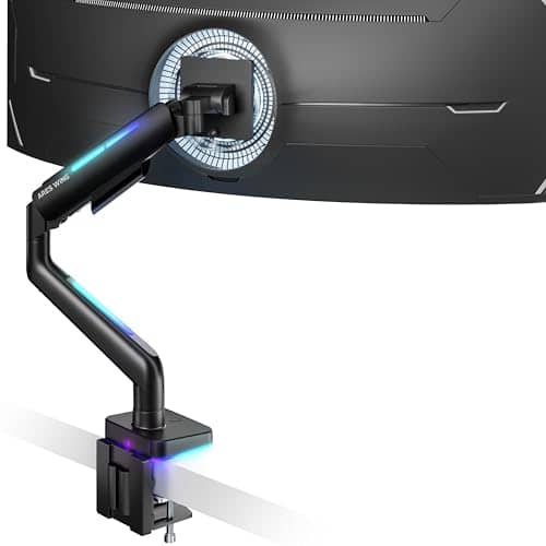 Hirose Alice - Ultrawide Monitor Arm For 17-49'' Heavy Duty Screen Up To Gas Spring Single With Rgb Light Adjustable Gaming - Black