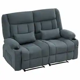 Kadyn - Oversized Recliner Loveseat, Manual 150° Recline, Breathable Fabric, 600lb Capacity, Cup Holders - Blue