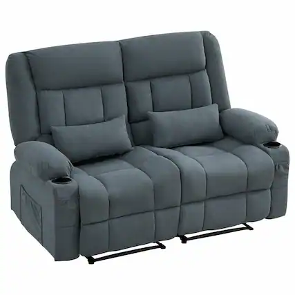Front. Kadyn - Oversized Recliner Loveseat, Manual 150° Recline, Breathable Fabric, 600lb Capacity, Cup Holders, Blue - Blue.