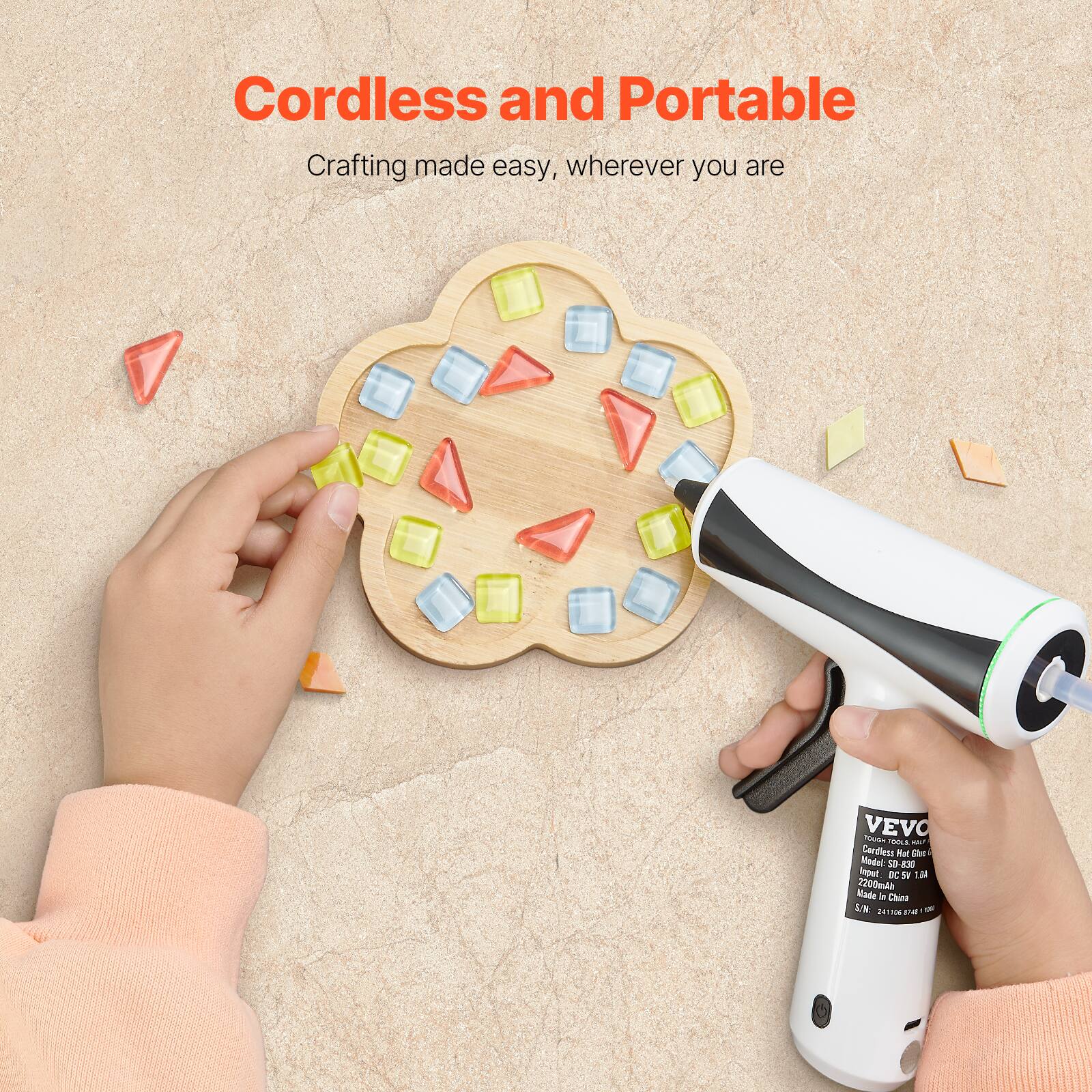 Cordless and Portable  
Crafting made easy, wherever you are  

VEVO  
Cordless Hot Glue Gun  
Model: SD-320  
2200mAh  
Made in China  
24V 1.5A 36W  
24V 1.5A 36W  
24V 1.5A 36W  
24V 1.5A 36W  
24V 1.5A 36W  
24V 1.5A 36W  
24V 1.5A 36W  
24V 1.5A 36W  
24V 1.5A 36W  
24V 1.5A 36W  
24V 1.5A 36W  
24V 1.5A 36W  
24V 1.5A 36W  
24V 1.5A 36W  
24V 1.5A 36W  
24V 1.5A 36W  
24V 
