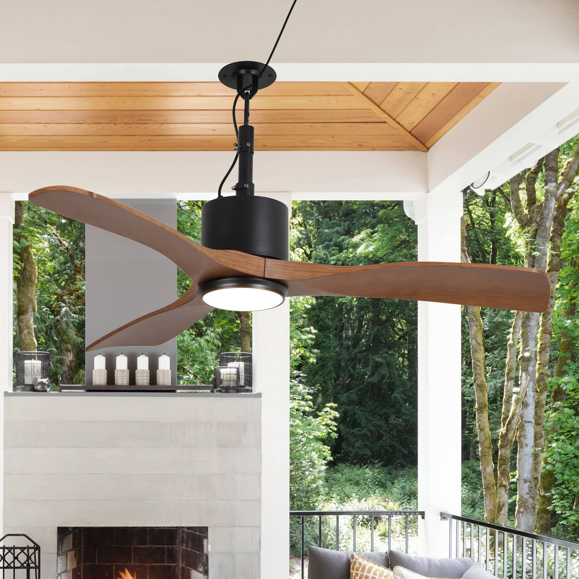 Front. Parrot Uncle - 42" Classic Waterproof Wet Outdoor Gazebo Hook Ceiling Fan with Light and Plug in - Brown.
