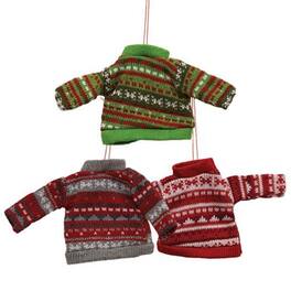 BreeBe - Cozy Knit Sweater Ornament 3 Asstd - Red, Green